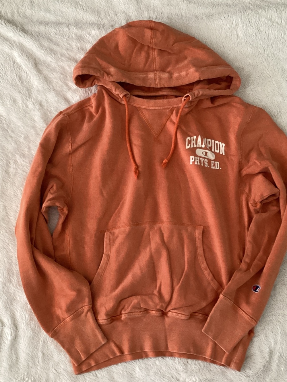 Orange Champion Hooded Pull Over Sweatshirt Sz S